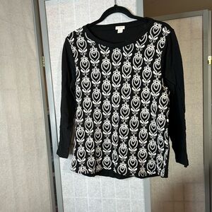 J Crew black/white 3/4 sleeve top